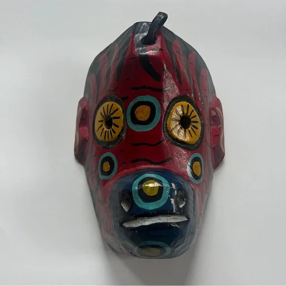 Vintage Guatemalan Monkey Wooden Dance Mask Folk Art Wall Hanging Hand Carved